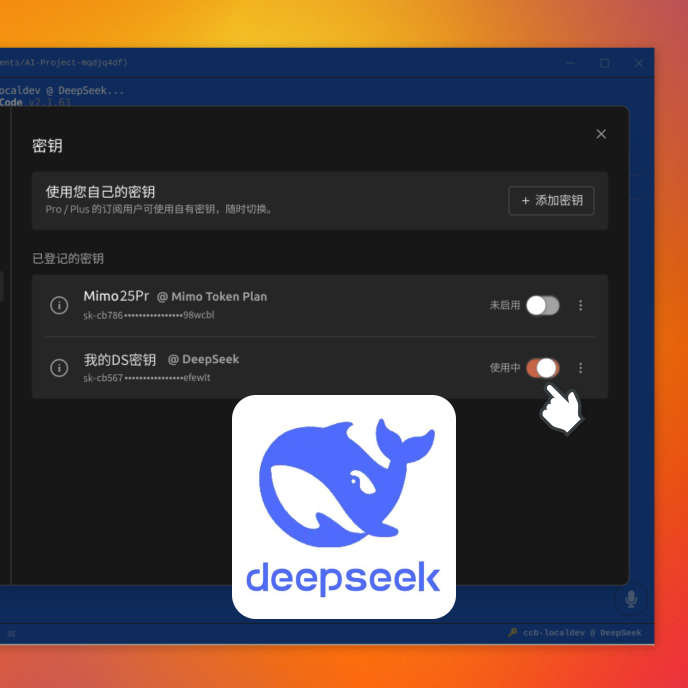 使用 DeepSeek V4 模型：自带密钥降低使用成本